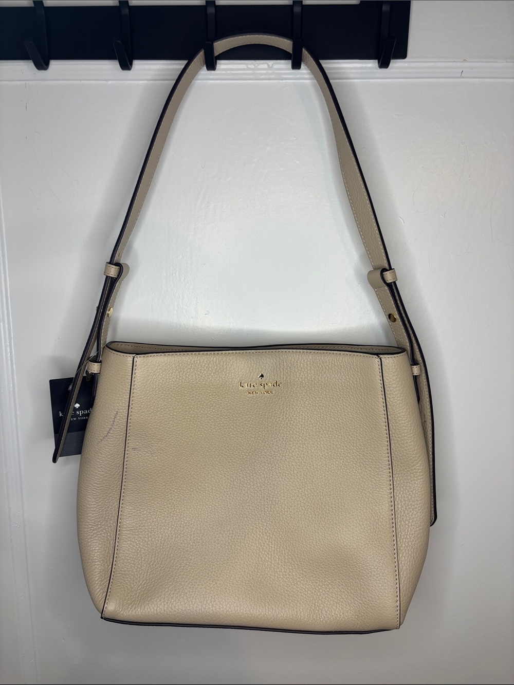 kate spade Pebble Leather Cream Shoulder Bag with Gold Logo